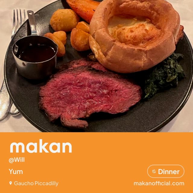 Yorkshire pudding and steak on Makan