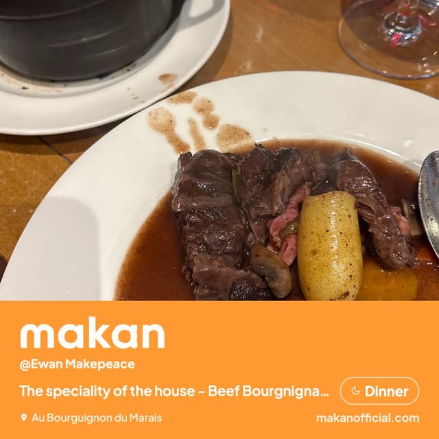 The speciality of the house - Beef Bourgnignan. at Au Bourguignon du Marais — shared on Makan