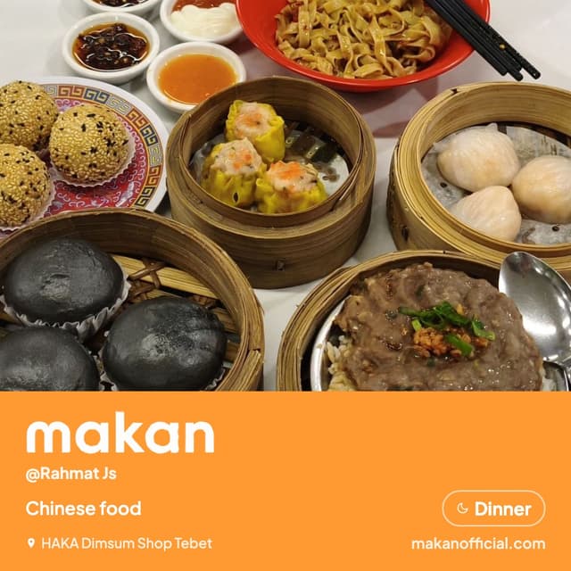 Chinese food at HAKA Dimsum Shop Tebet — shared on Makan
