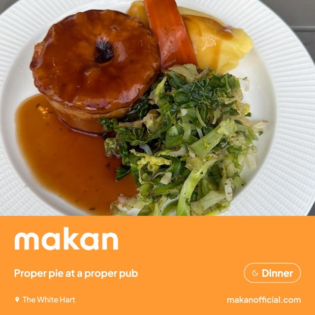 Proper pie at a proper pub at The White Hart — shared on Makan