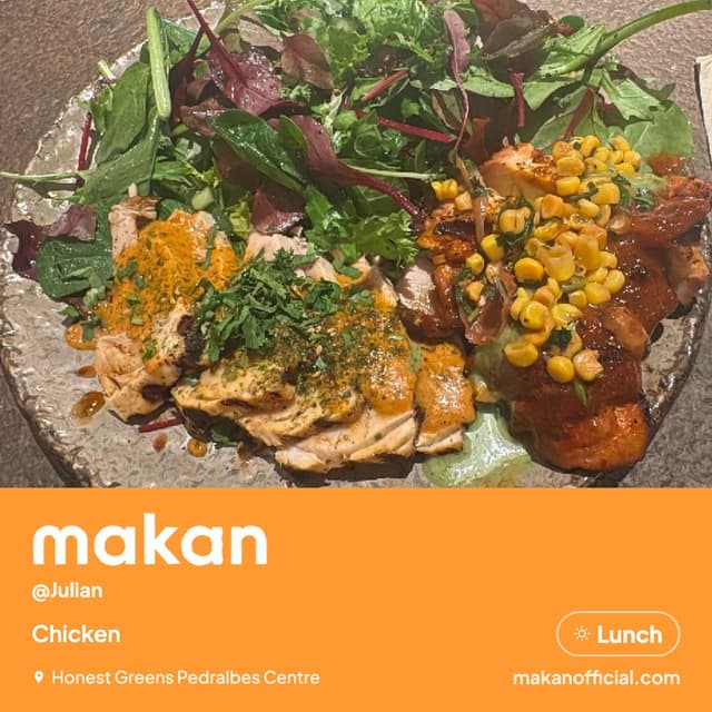 Chicken at Honest Greens Pedralbes Centre — shared on Makan