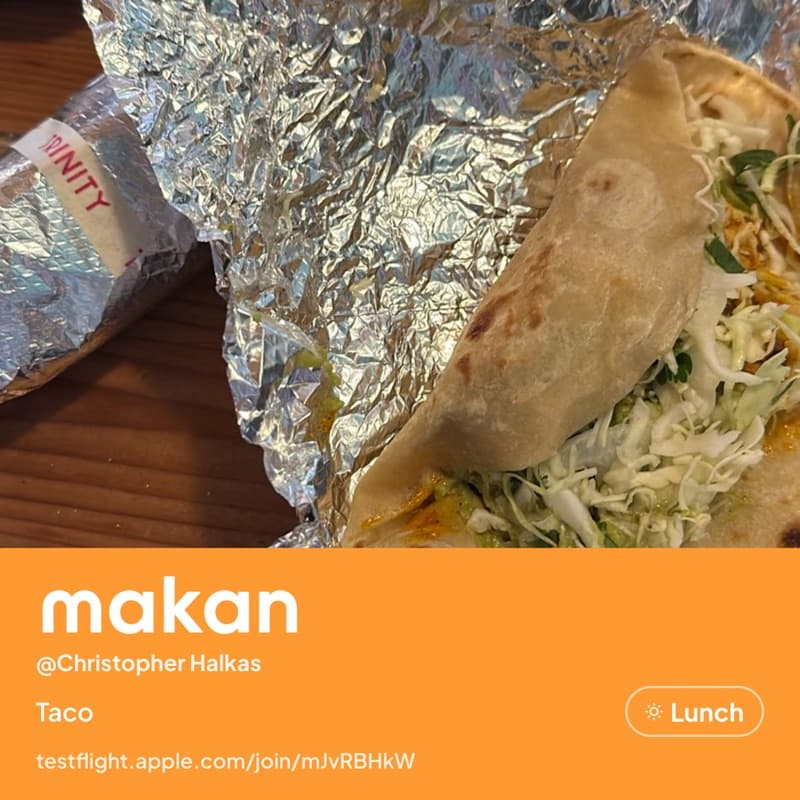 Taco shared on Makan by @Christopher Halkas