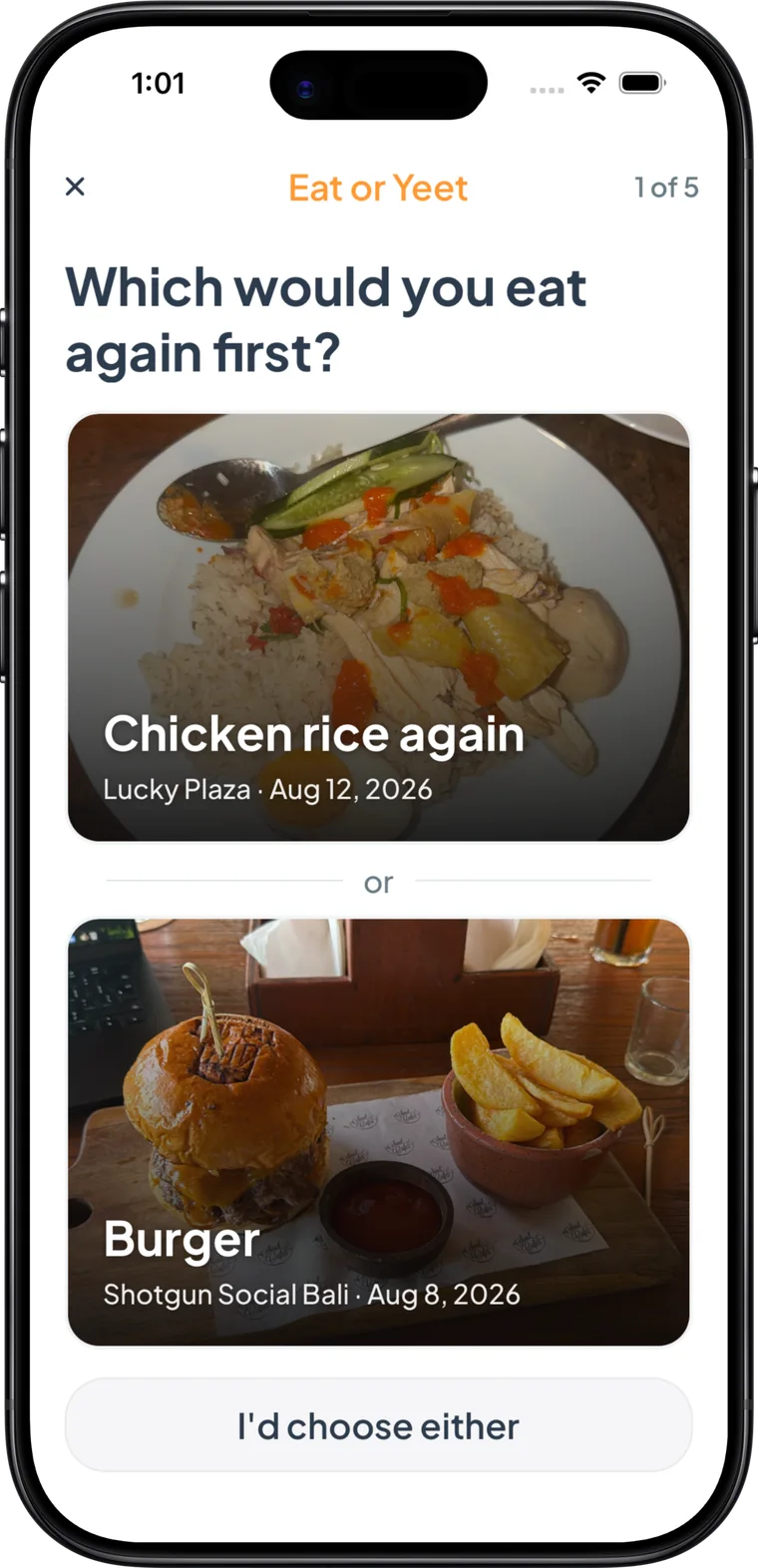 Layar Eat or Yeet: dua makanan tersimpan, pilih yang mau kamu makan lagi duluan