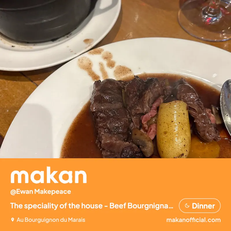 The speciality of the house - Beef Bourgnignan. at Au Bourguignon du Marais — shared on Makan